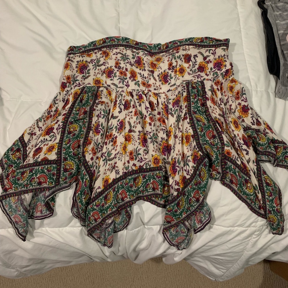 strapless floral asymmetrical top